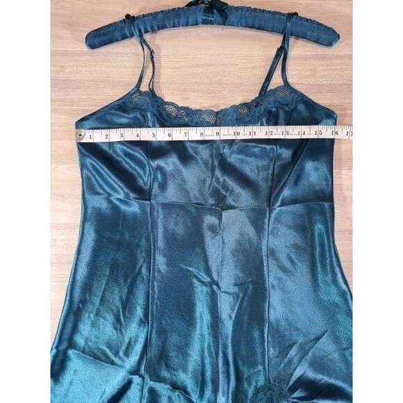 Intimate Moods Teal Satin Nightgown Size S Lace Trim Slip Dress with Hanger - Picture 5 of 6